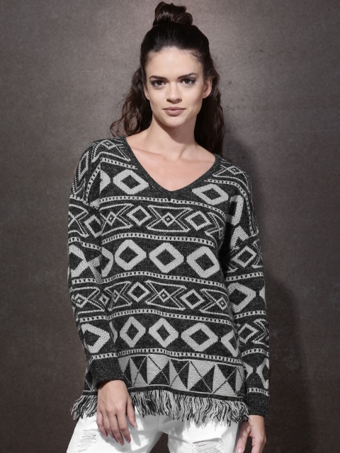 

Roadster Women Grey Patterned Sweater, Charcoal