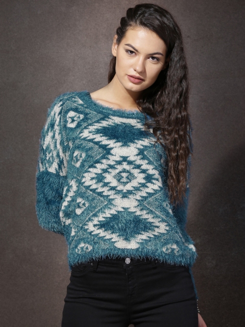 

Roadster Women Teal Blue Fuzzy Sweater