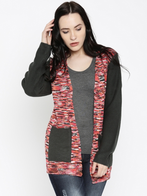

RDSTR Women Charcoal Grey & Red Self-Design Sweater