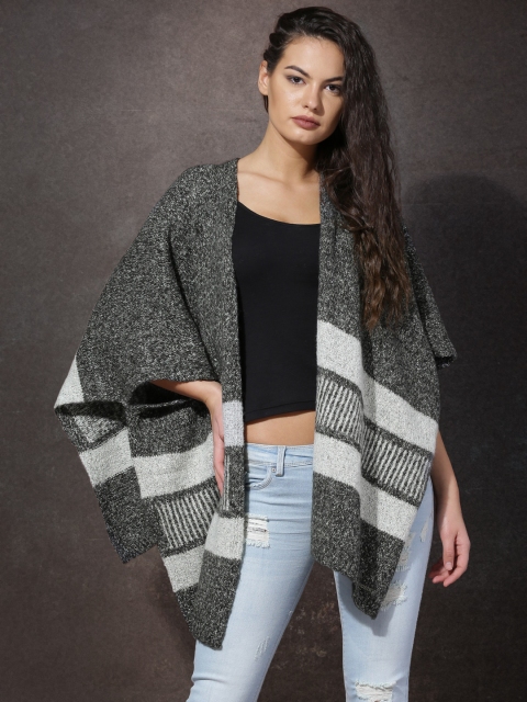 

Roadster Charcoal Grey & Off-White Striped Shrug
