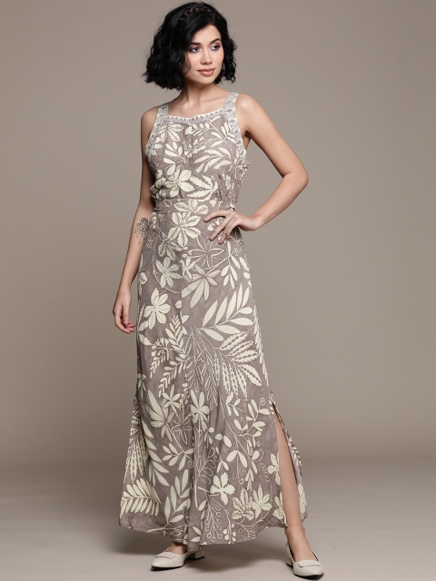 

Label Ritu Kumar Women Taupe Printed Maxi Dress