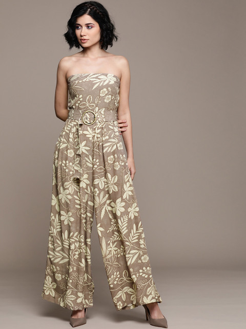 

Label Ritu Kumar Women Taupe & Cream-Coloured Printed Strapless Jumpsuit