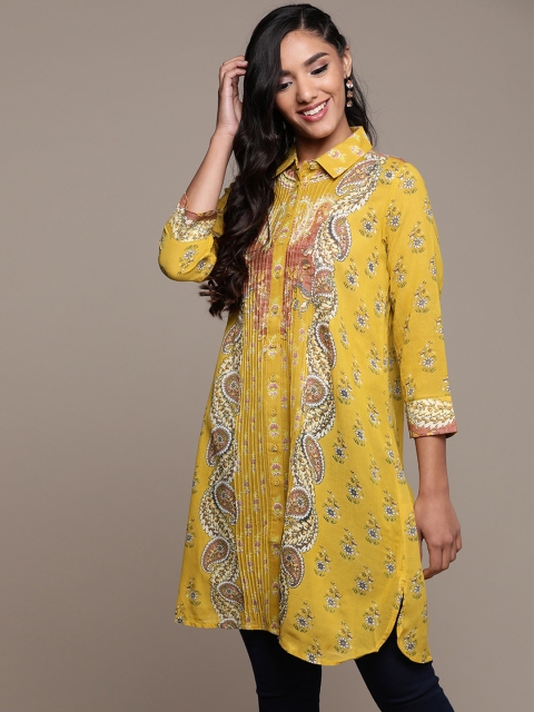 

Ritu Kumar Women Yellow & Off White Ethnic Motifs Printed Pathani Kurta