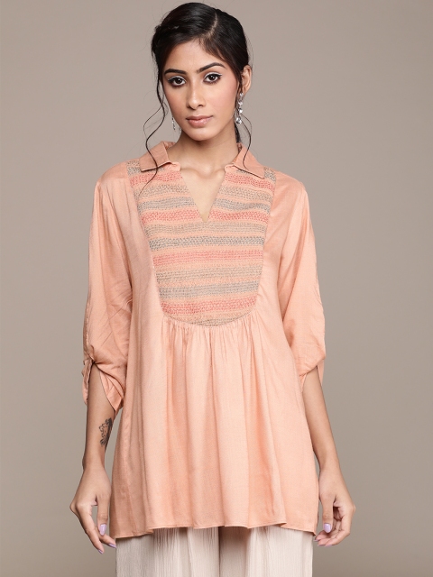 

Ritu Kumar Dusty Pink Embroidered Yoke Design Gathered Shirt Collar Kurti