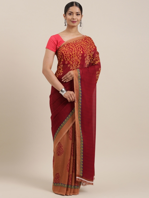 

KALINI Maroon & Mustard Yellow Poly Georgette Printed Saree