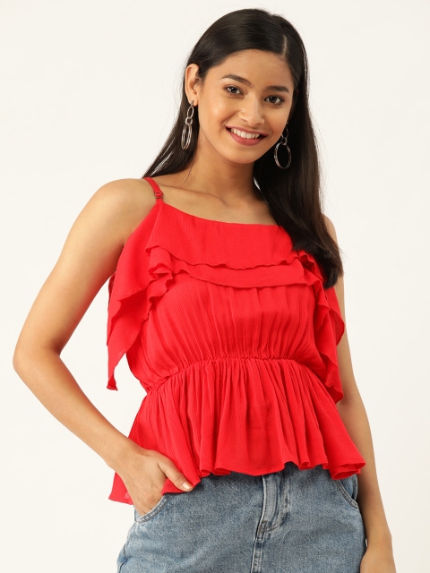 

Trend Arrest Red Ruffled Cinched Waist Top