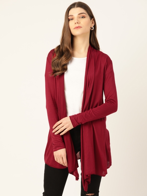 

Trend Arrest Women Maroon Solid Open Front Shrug