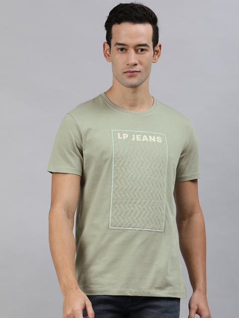 

Louis Philippe Jeans Men Grey Printed Round Neck Pure Cotton T-shirt