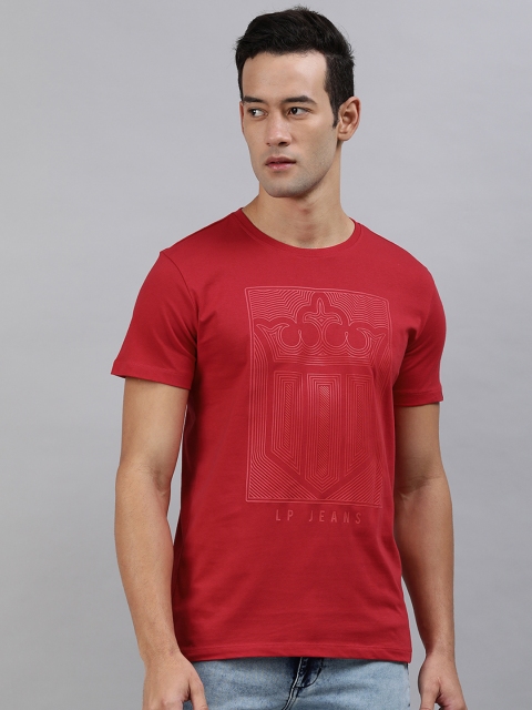 

Louis Philippe Jeans Men Red Printed Round Neck Pure Cotton T-shirt