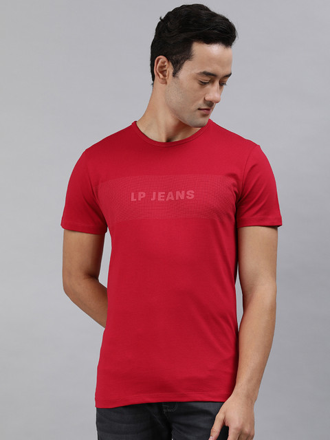 

Louis Philippe Jeans Men Red Printed Round Neck Pure Cotton T-shirt