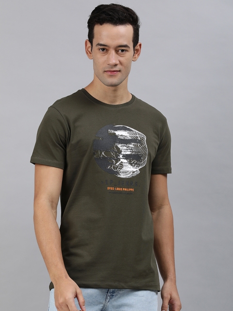 

Louis Philippe Jeans Men Olive Green Printed Round Neck T-shirt