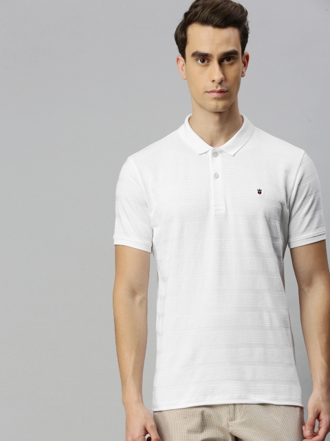 

Louis Philippe Sport Men White Self Design Polo Collar Pure Cotton T-shirt