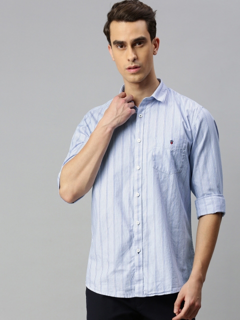 

Louis Philippe Sport Men Blue & White Super Slim Fit Striped Pure Cotton Casual Shirt