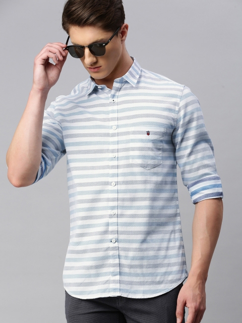 

Louis Philippe Sport Men White & Blue Super Slim Fit Striped Casual Shirt