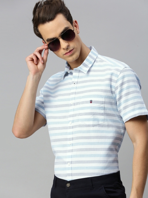 

Louis Philippe Sport Men White & Blue Slim Fit Striped Casual Shirt