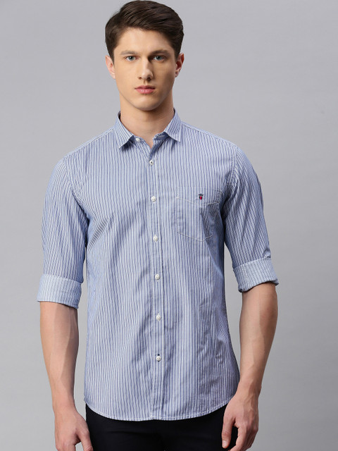 

Louis Philippe Sport Men Blue & White Super Slim Fit Striped Casual Shirt