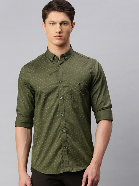 

Louis Philippe Sport Men Olive Green & Off-White Super Slim Fit Printed Casual Shirt