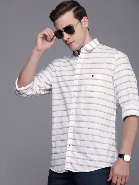 

Louis Philippe Sport Men White & Grey Slim Fit Striped Pure Cotton Casual Shirt