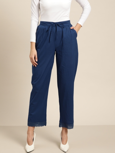 

Moda Rapido Women Navy Blue Pure Cotton Regular Fit Solid Trousers