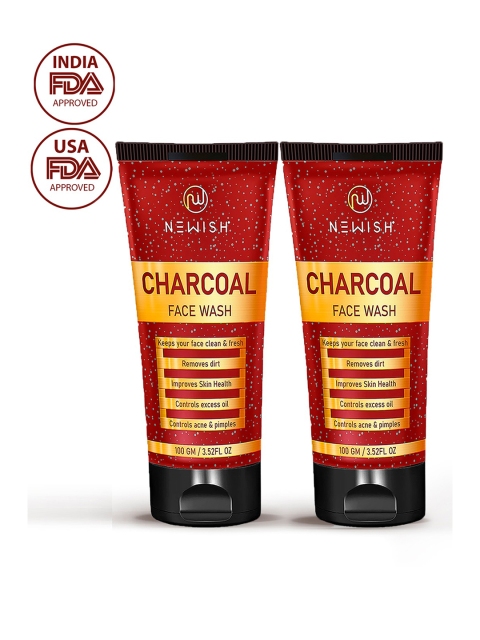 

NEWISH Set of 2 Activated Charcoal Parabens Free Anti Pimple Face Wash 200 gm, Black