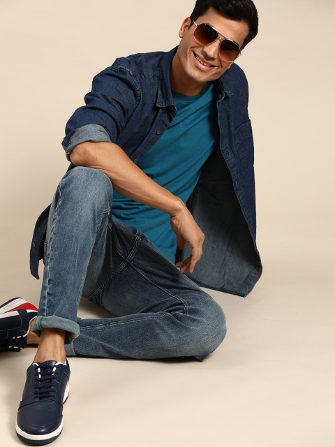 

United Colors of Benetton Men Navy Blue Carrot Fit Mid-Rise Stretchable Jeans
