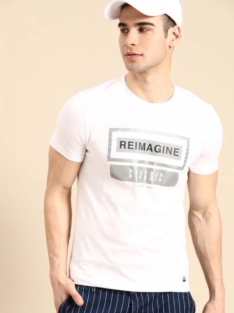 

United Colors of Benetton Men White Pure Cotton Printed Round Neck T-shirt