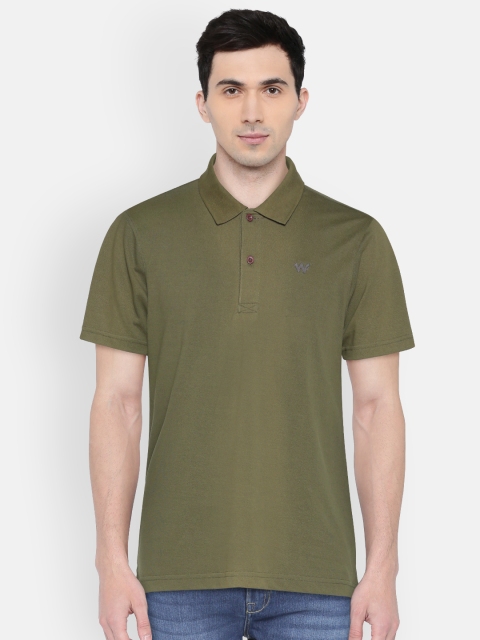 

Wildcraft Men Olive Green Solid Polo CVC T-shirt