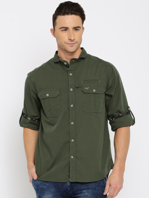 

Wildcraft Men Olive Green Regular Fit Solid Casual FS Shirt