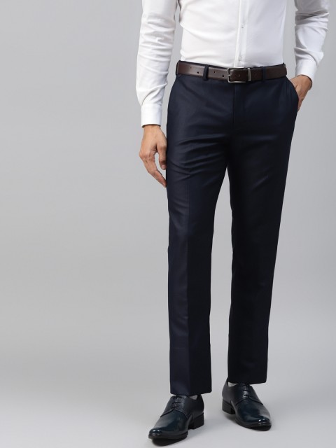 

Blackberrys Men Navy Blue Slim Fit Self-Checked Formal Trousers