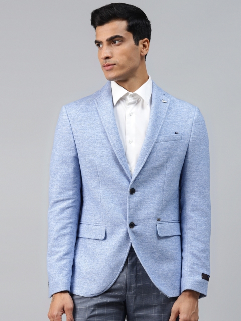 

Blackberrys Men Blue Self Design Slim Fit Single Breasted Casual Blazer