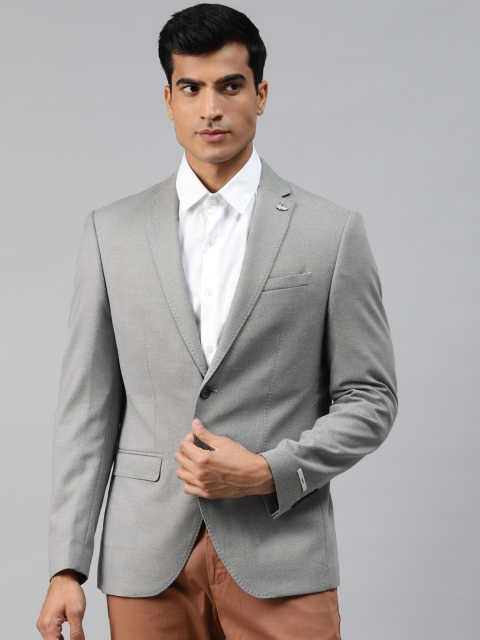 

Blackberrys Men Grey Self-Design Single Breasted Slim Fit Blazer