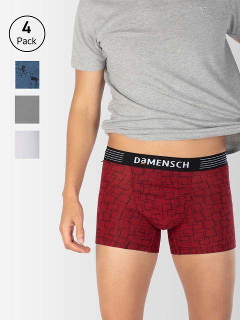 

DAMENSCH Men Pack Of 4 Deodorizing Trunks DAM-CTM-T-SPB-WPB-IRB-SWB-PACK-4-MIX, Red