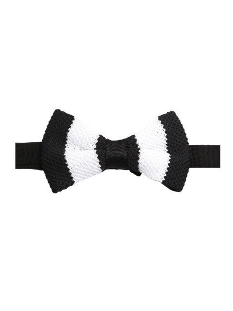 

Tossido Black & White Knitted Striped Bow Tie