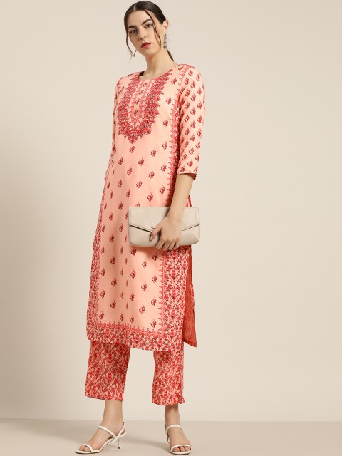 

Moda Rapido Women Peach-Coloured & Red Ethnic Motifs Printed Kurta with Palazzos