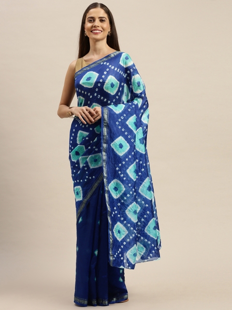 

Mitera Hand Dyed Blue Bandhani Silk Sustainable Saree, Navy blue