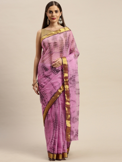 

Mitera Hand Dyed Onion Pink Bandhani Kota Silk Sustainable Sareee