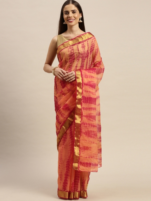 

Mitera Hand Dyed Peach & Pink Bandhani Kota Silk Sustainable Sareee