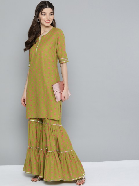 

HERE&NOW Women Green & Magenta Printed Kurti with Sharara
