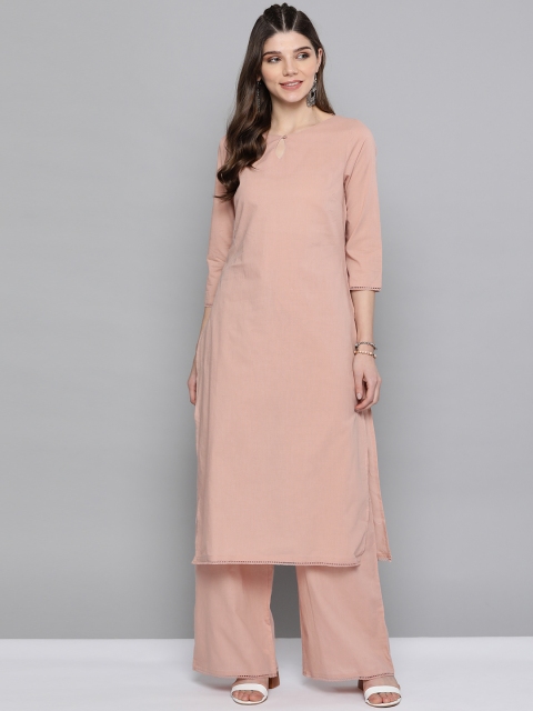 

HERE&NOW Women Beige Solid Pure Cotton Kurta with Palazzos
