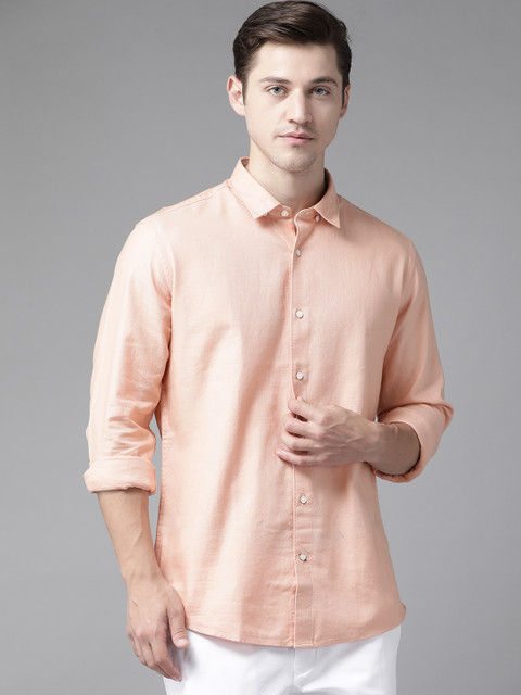 

Blackberrys Men Peach-Coloured Cotton Slim Fit Solid Casual Shirt