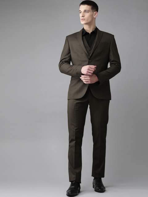 

Blackberrys Men Coffee Brown Self Striped Slim Fit Single-Breasted 3-Piece Suit
