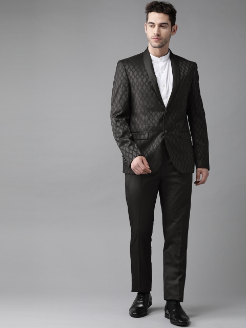 

Blackberrys Men Black Self Design Slim Fit Single-Breasted Tuxedo Suit