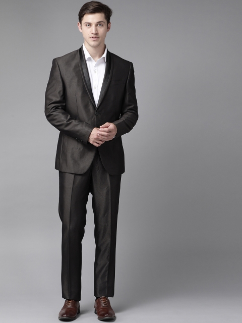 

Blackberrys Men Charcoal Grey Self-Design Slim Fit Single-Breasted Tuxedo Suit