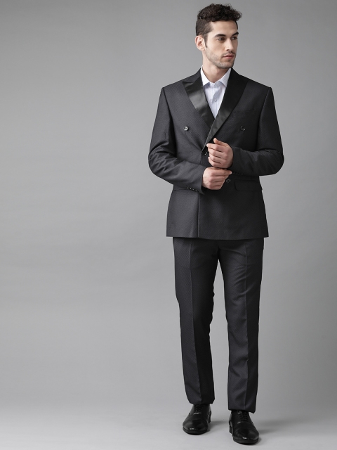 

Blackberrys Men Navy Blue Self-Design Slim Fit Double-Breasted Tuxedo