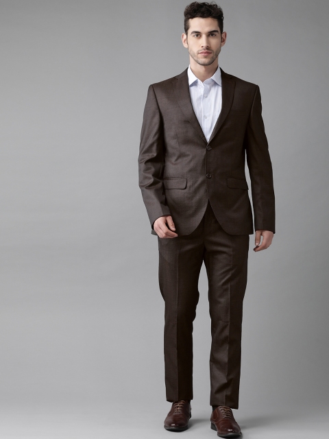 

Blackberrys Men Black & Beige Self Design Slim Fit Single-Breasted 2-Piece Formal Suit