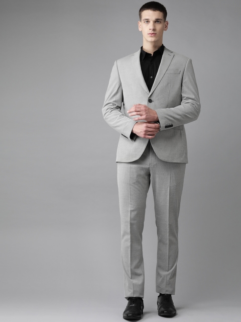 

Blackberrys Men Grey Self Design Slim Fit Single-Breasted 3-Piece Formal Suit