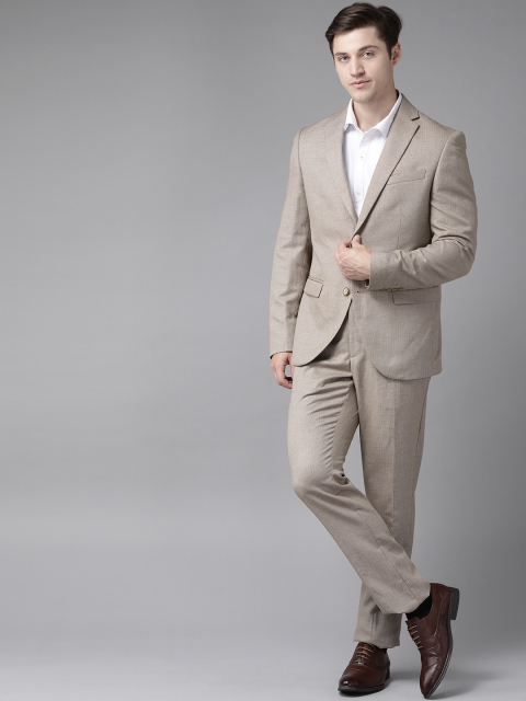 

Blackberrys Men Beige Self-Checked Slim Fit Single-Breasted Suit
