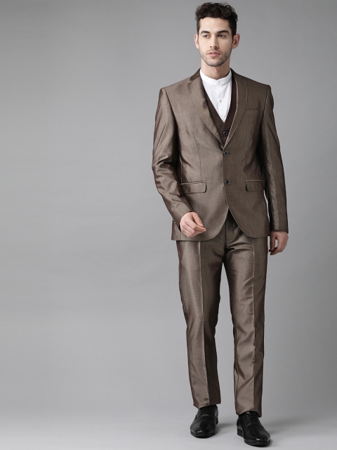 

Blackberrys Men Brown Self Design Slim Fit Single-Breasted 3-Piece Formal Suit
