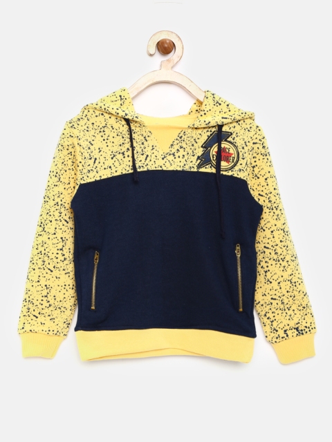 

YK Boys Yellow & Navy Printed Hooded Sweatshirt