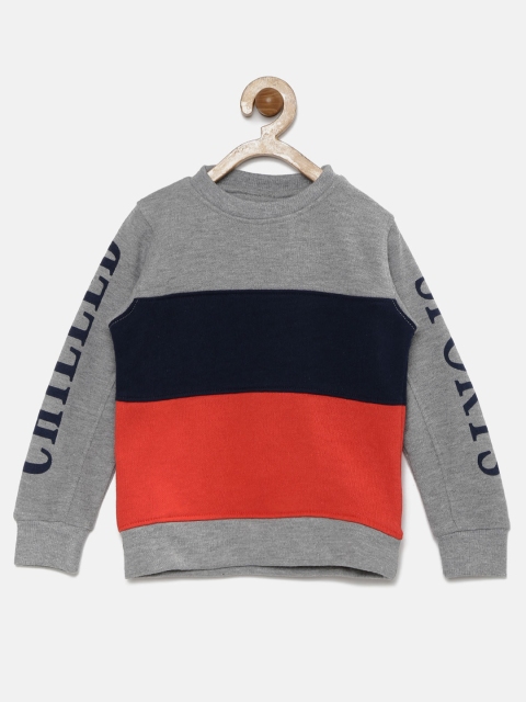 

YK Boys Grey Melange & Red Colourblocked Sweatshirt
